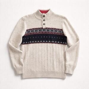 Chaps Sweater Men’s Medium Fair Isle Nordic Knit Pullover Quarter Button